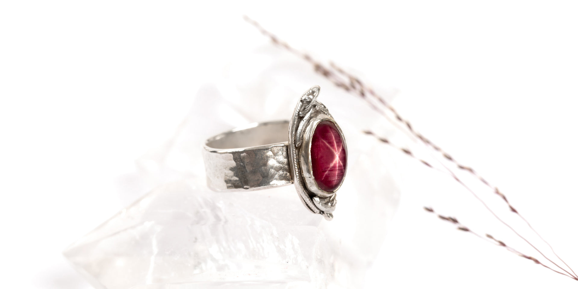 Maya Ullman Jewellery, Handmade ring made from recycled silver with red star Ruby 