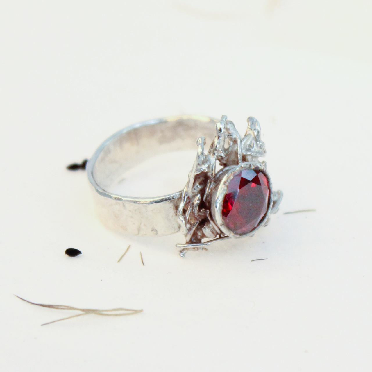 Garnet and Recycled Silver Ring