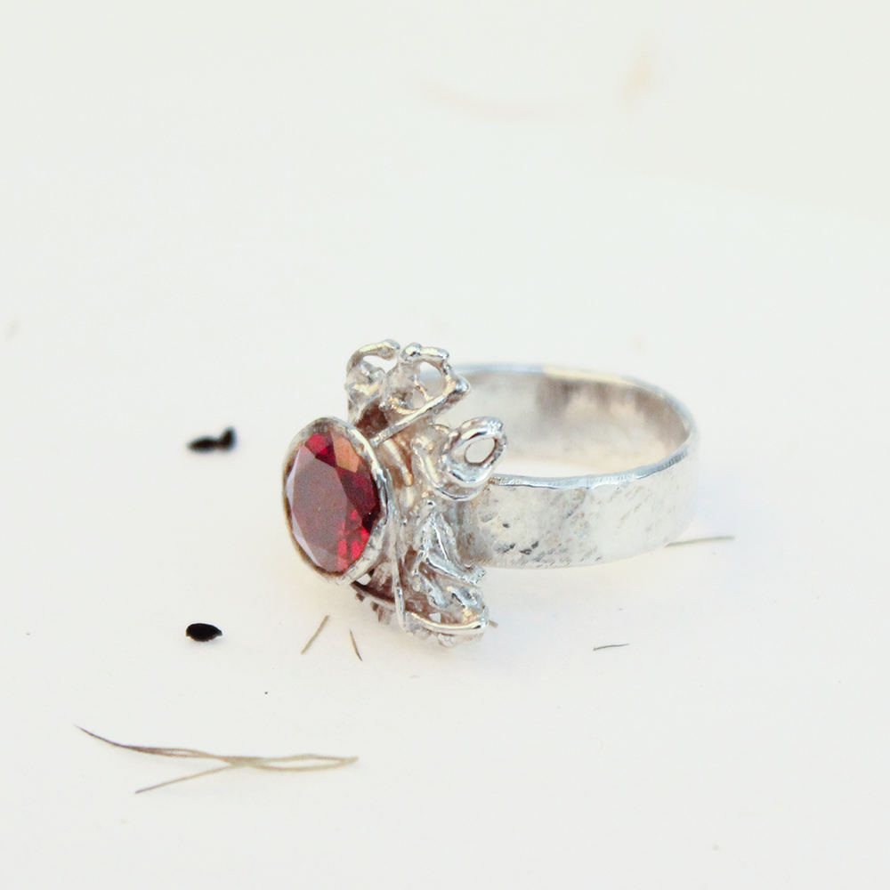 Garnet and Recycled Silver Ring