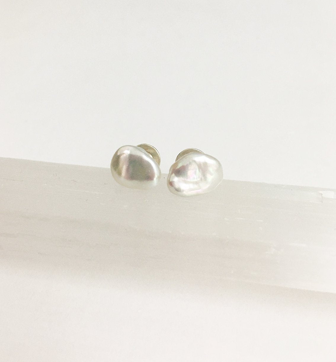 White Keshi Pearls Studs 6mm