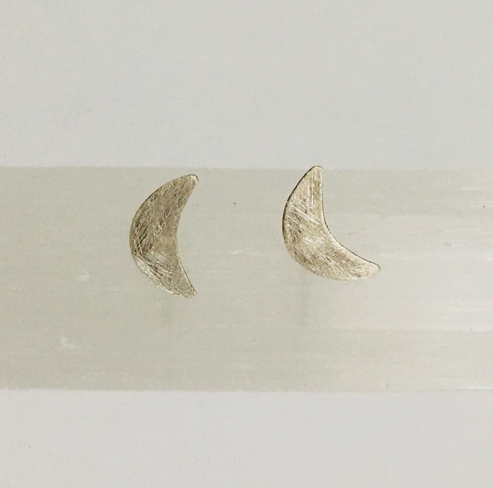 Silver Crescent Moon Studs