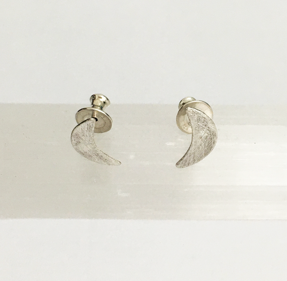 Silver Crescent Moon Studs