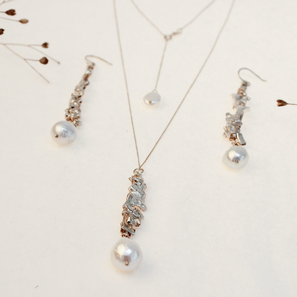 Recycled Silver and Baroque Pearl Set